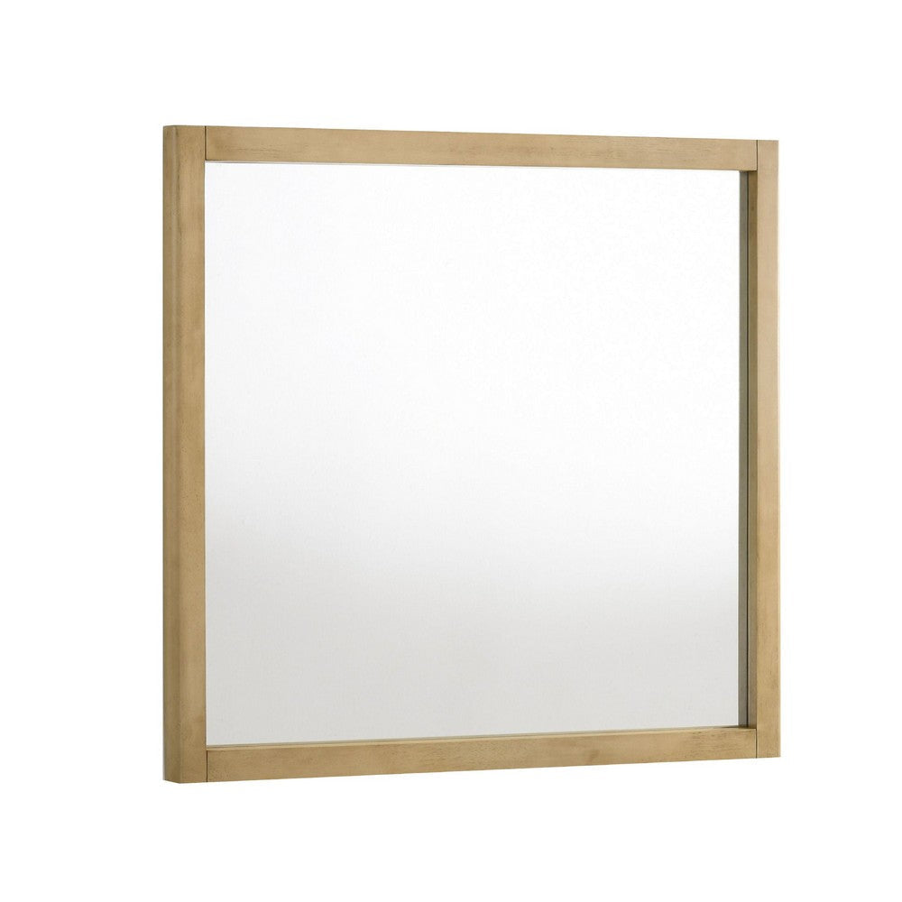 Noe Celia Accent Mirror | 40" Square Oak Wood Frame | Brown Finish