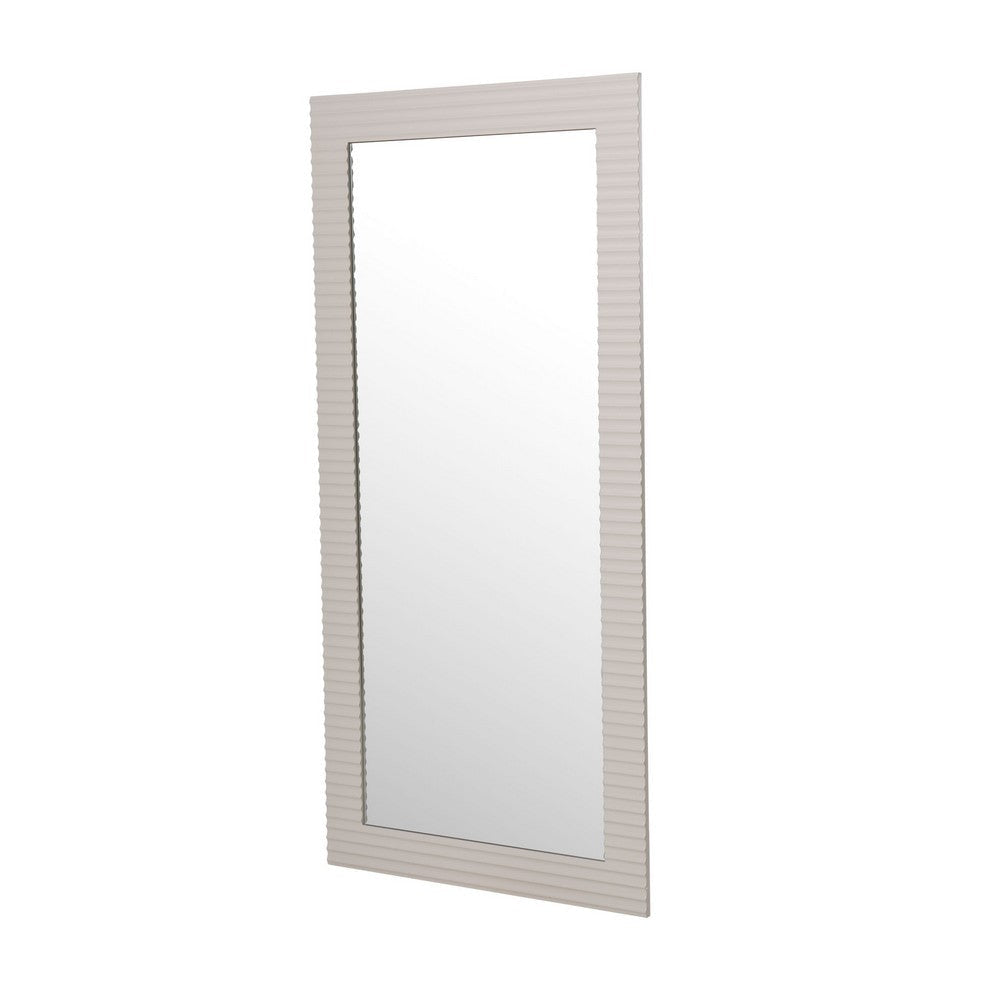 Cid Gino Accent Mirror | 79’’ Beige Wood Frame | Modern Wavy Pattern BM338247