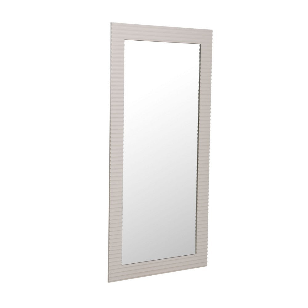Cid Gino Accent Mirror | 79" Beige Wood Frame | Modern Wavy Pattern