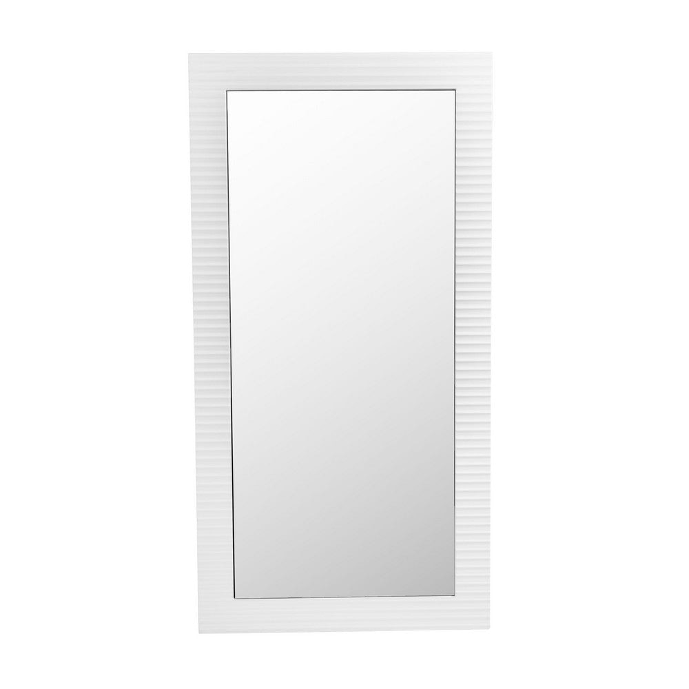 Cid Gino Accent Mirror | 79" White Wood Frame | Modern Wavy Pattern