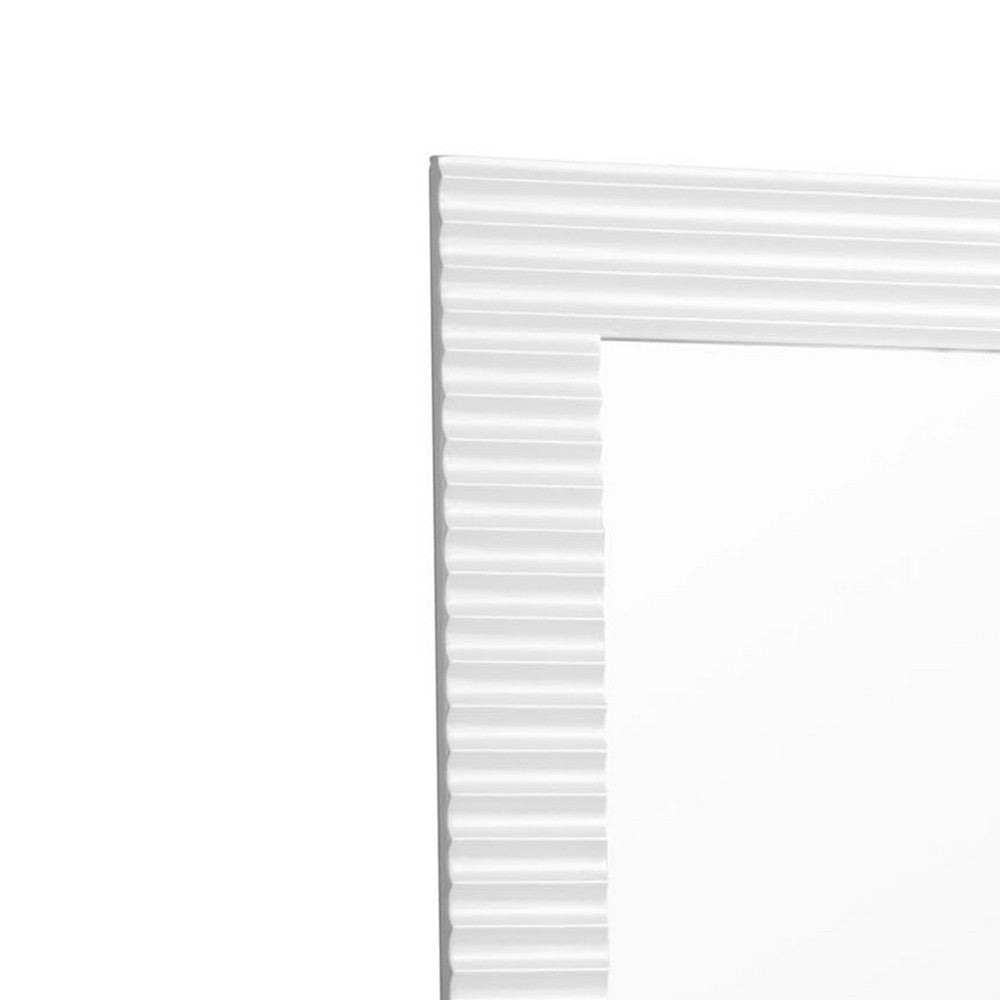 Cid Gino Accent Mirror | 79’’ White Wood Frame | Modern Wavy Pattern BM338248