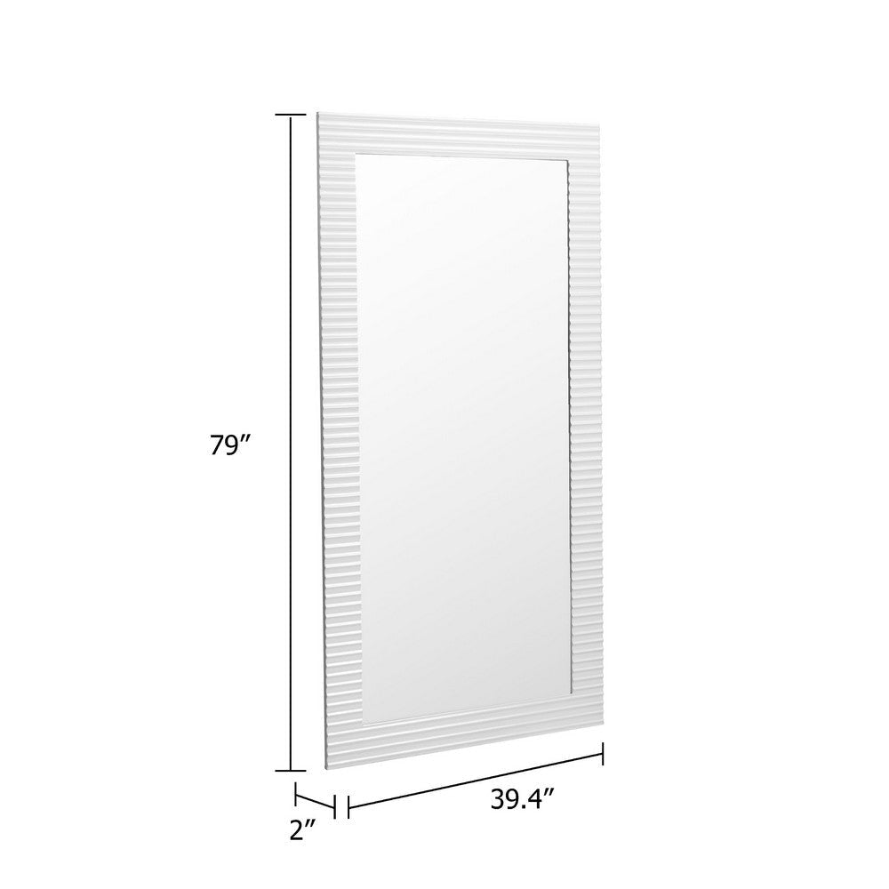 Cid Gino Accent Mirror | 79’’ White Wood Frame | Modern Wavy Pattern BM338248