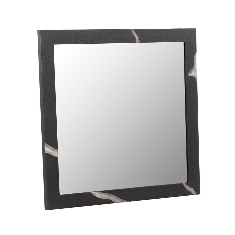 Cid Exie Mirror | 39’’ Matte Brown Veneer Frame | Silver Accents BM338249