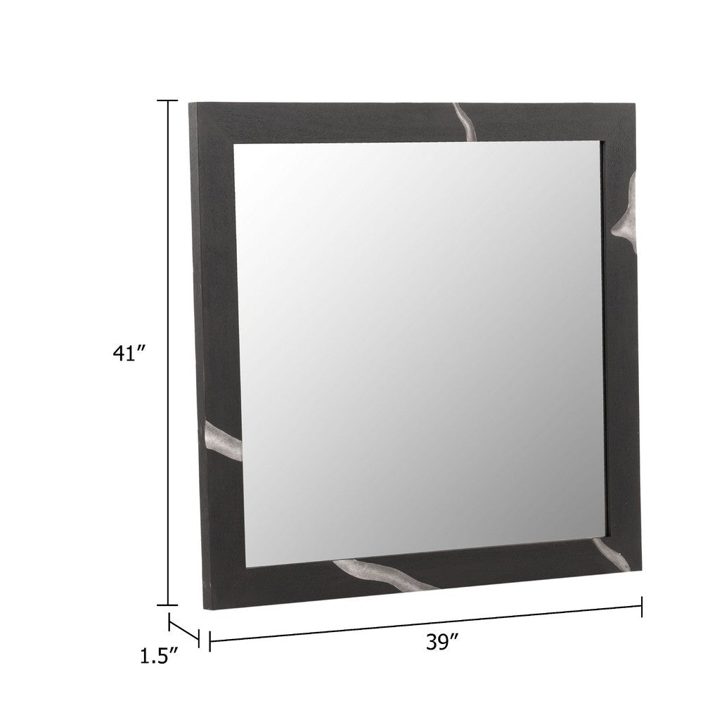 Cid Exie Mirror | 39’’ Matte Brown Veneer Frame | Silver Accents BM338249