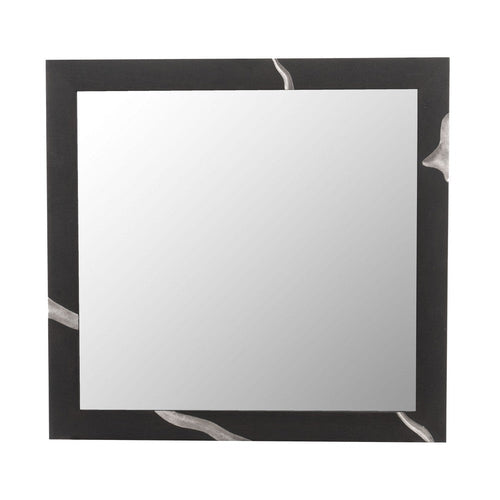 Cid Exie Mirror | 39" Matte Brown Veneer Frame | Silver Accents