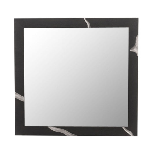 Cid Exie Mirror | 39" Matte Brown Veneer Frame | Silver Accents
