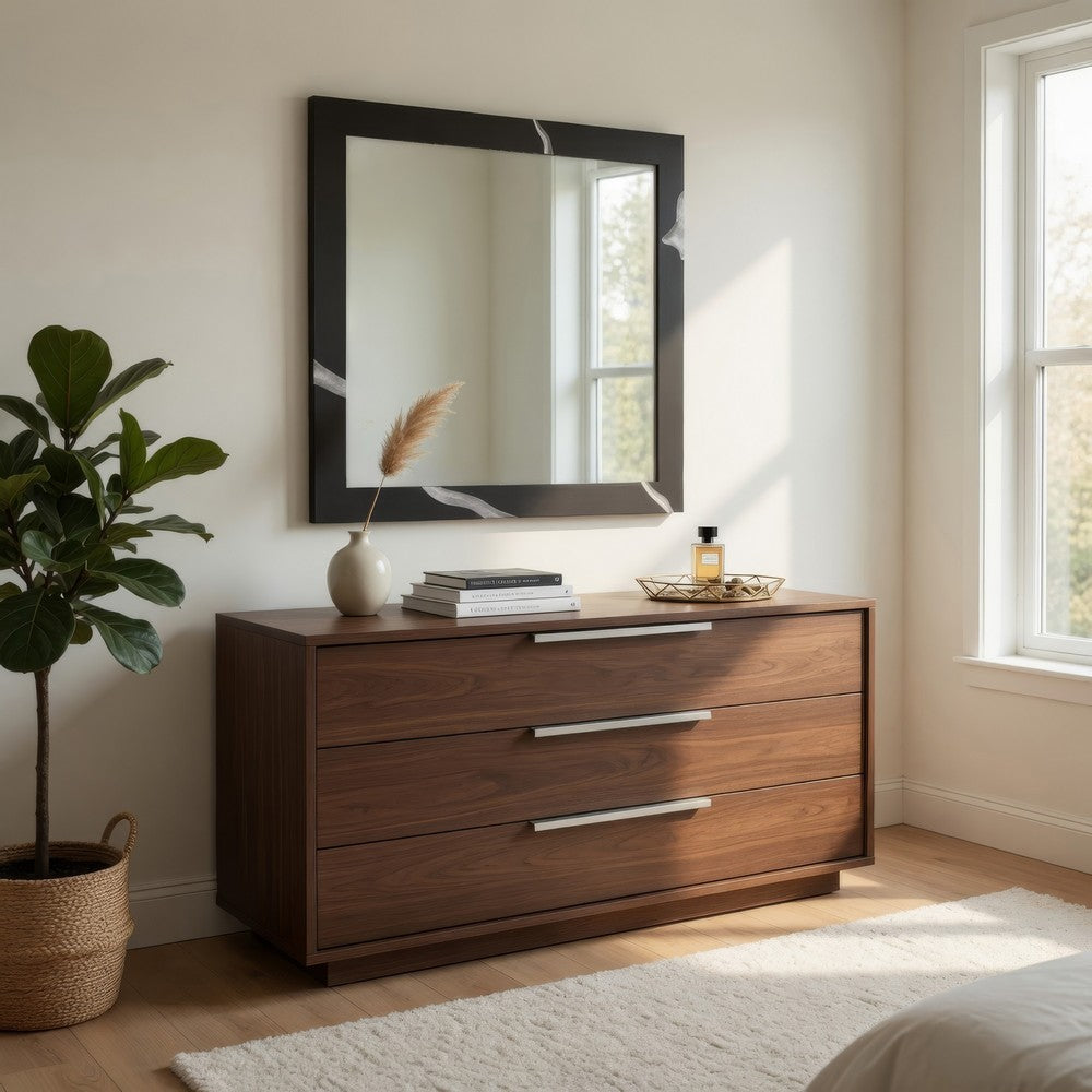 Cid Exie Mirror | 39" Matte Brown Veneer Frame | Silver Accents