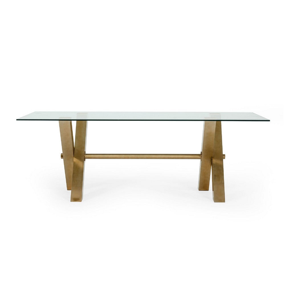 Cid Dogi Dining Table | 87’’ Glass Top | Brushed Gold X-Frame Legs BM338250