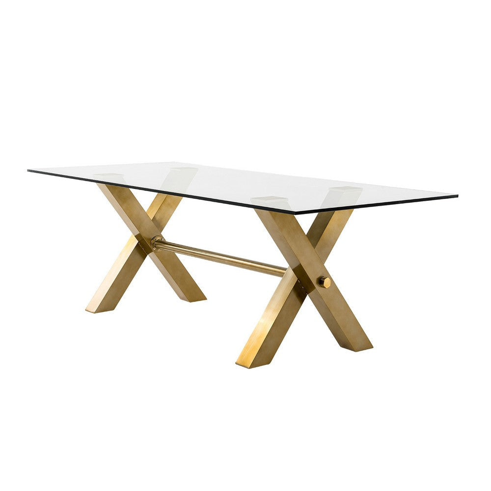 Cid Dogi Dining Table | 87’’ Glass Top | Brushed Gold X-Frame Legs BM338250