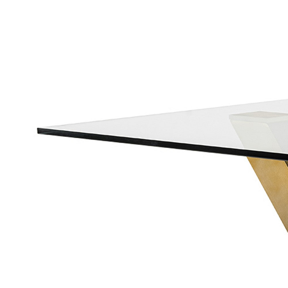 Cid Dogi Dining Table | 87’’ Glass Top | Brushed Gold X-Frame Legs BM338250