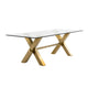 Cid Dogi Dining Table | 87" Glass Top | Brushed Gold X-Frame Legs