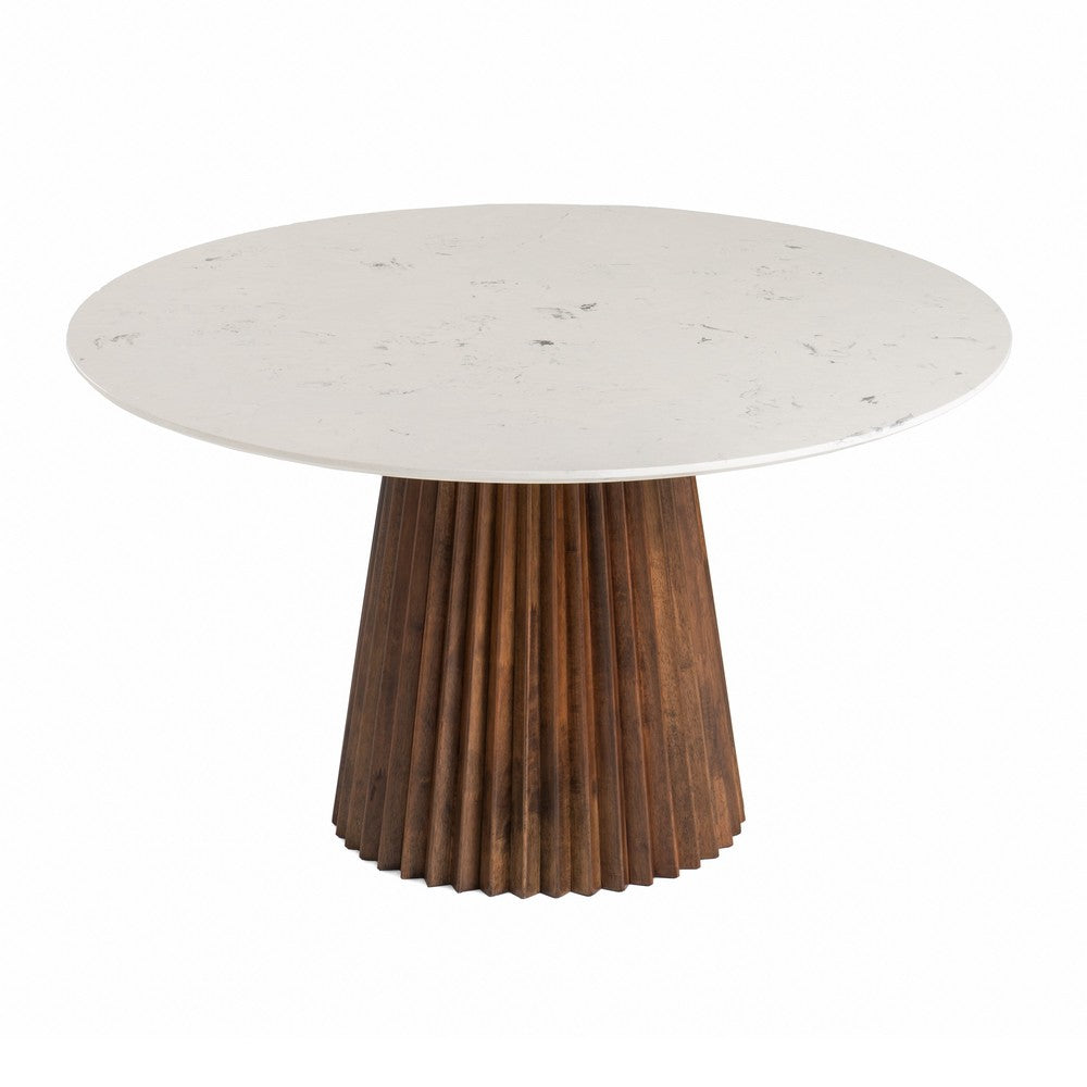 Cid Nono Dining Table | 53" White Marble Top | Walnut Wood Pedestal Base