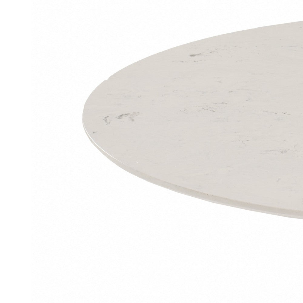 Cid Nono Dining Table | 53" White Marble Top | Walnut Wood Pedestal Base