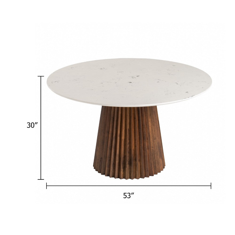 Cid Nono Dining Table | 53" White Marble Top | Walnut Wood Pedestal Base