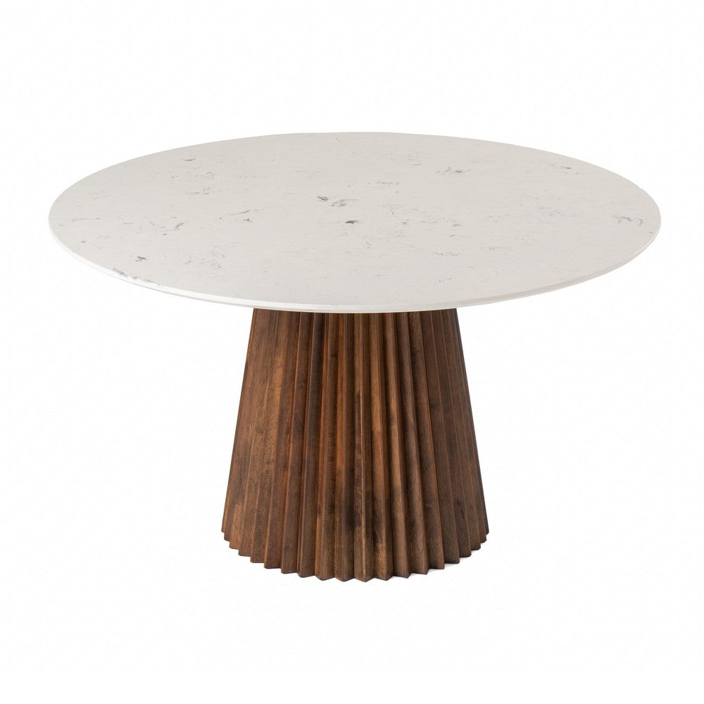 Cid Nono Dining Table | 53" White Marble Top | Walnut Wood Pedestal Base