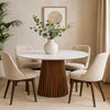 Cid Nono Dining Table | 53" White Marble Top | Walnut Wood Pedestal Base