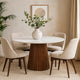 Cid Nono Dining Table | 53" White Marble Top | Walnut Wood Pedestal Base