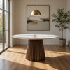 Cid Nono Dining Table | 53" White Marble Top | Walnut Wood Pedestal Base