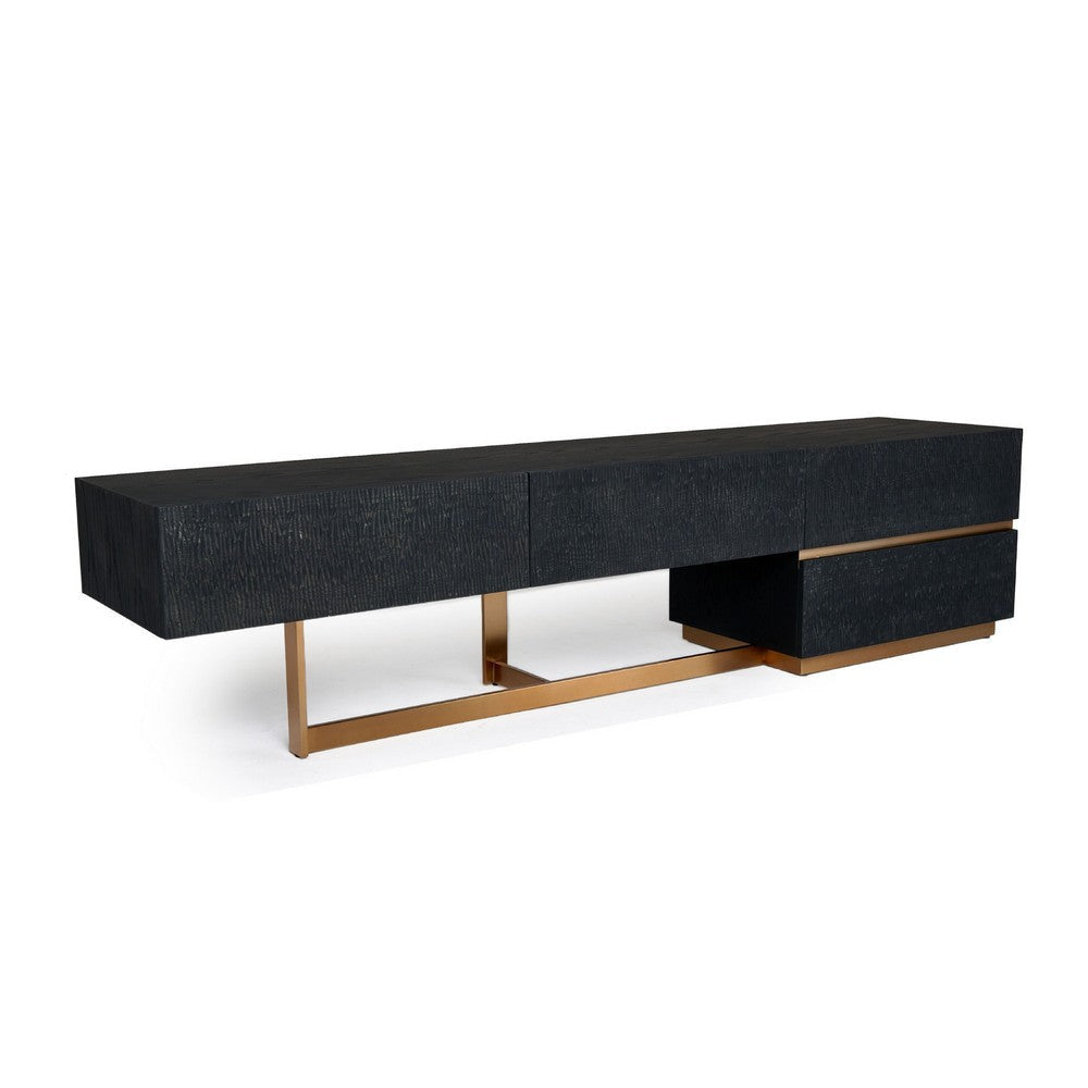 Cid Jim TV Stand Media Entertainment Center | 4 Drawer | Black | Gold | 82"