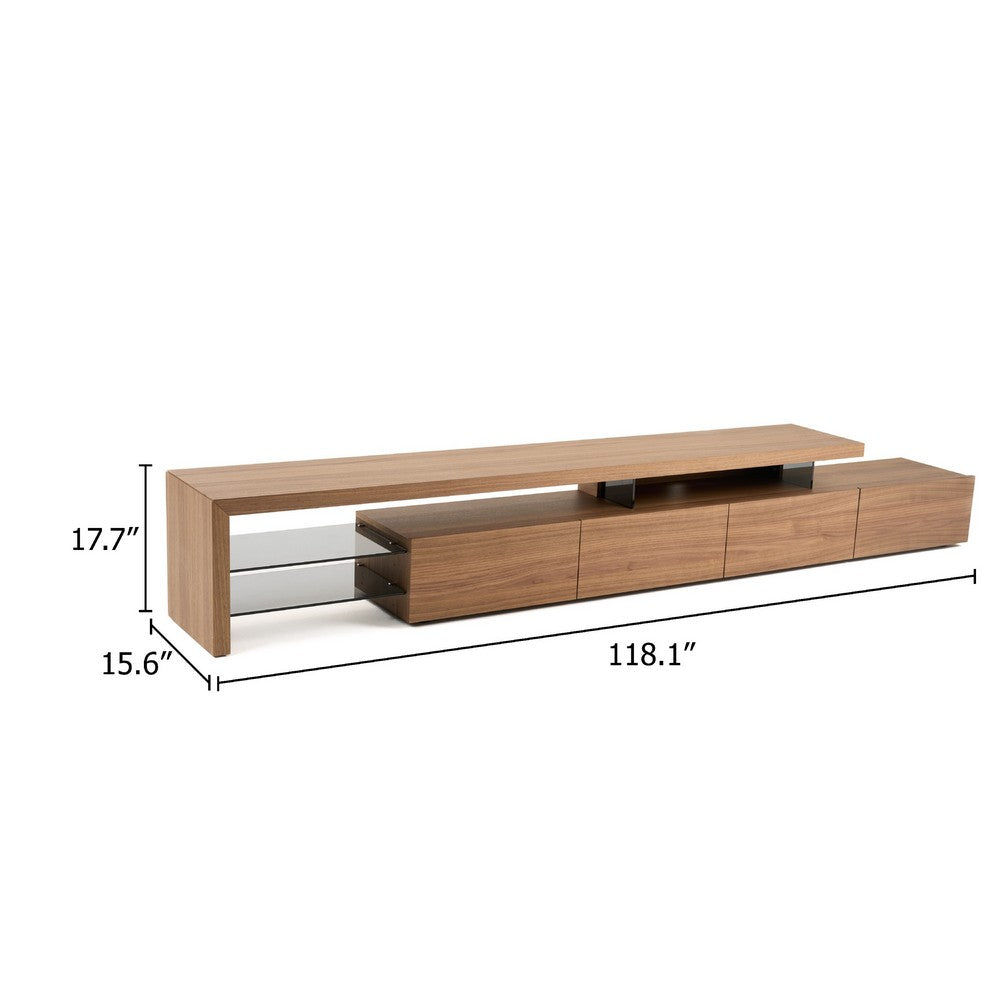 Jonae TV Stand Media Center | 118" Walnut Brown | 2 Shelves | 4 Drawers
