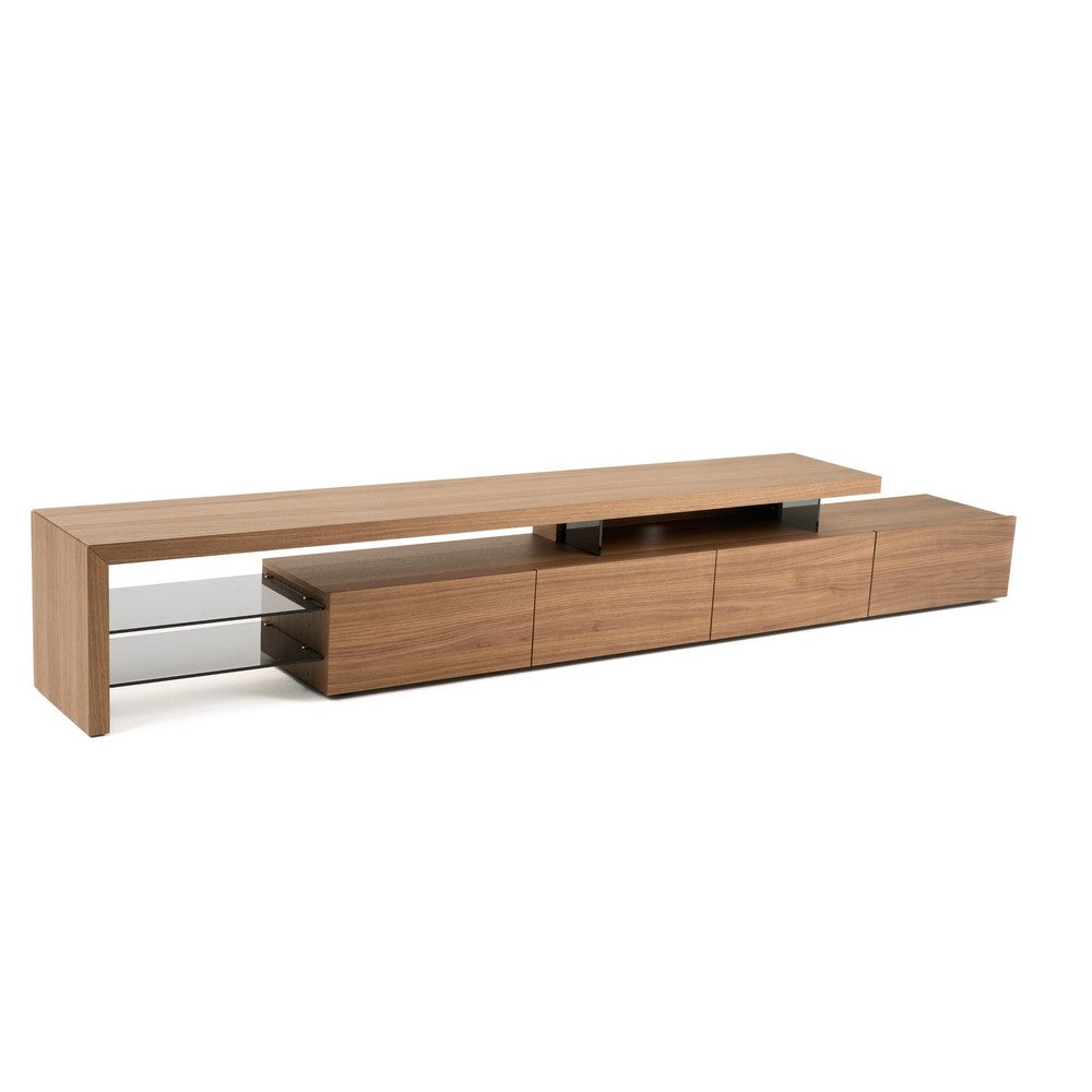 Jonae TV Stand Media Center | 118" Walnut Brown | 2 Shelves | 4 Drawers
