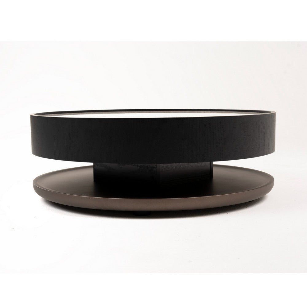 Cid Mauj Coffee Table | 37’’ White Ceramic Top | Black Oak Veneer Body BM338256