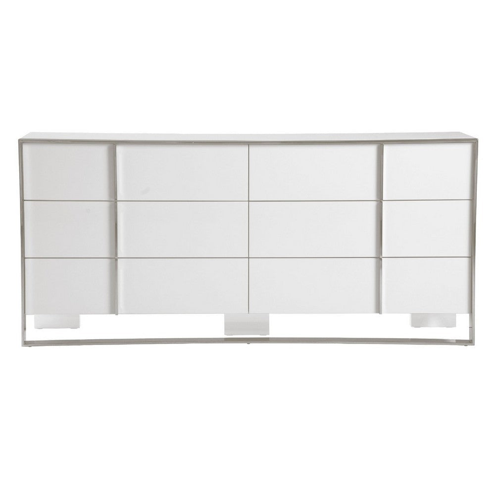 Cid Xato Dresser | Glossy White Wood w Steel Base | 6 Drawers | 68’’ BM338257