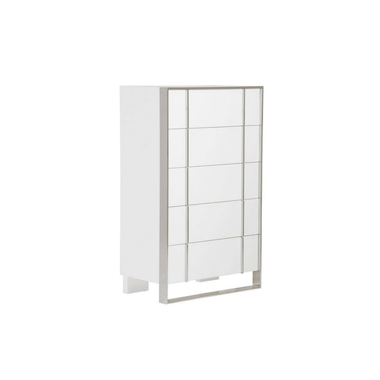 Cid Xato Tall Dresser Chest | Glossy White Wood & Steel | 5 Drawers | 55"