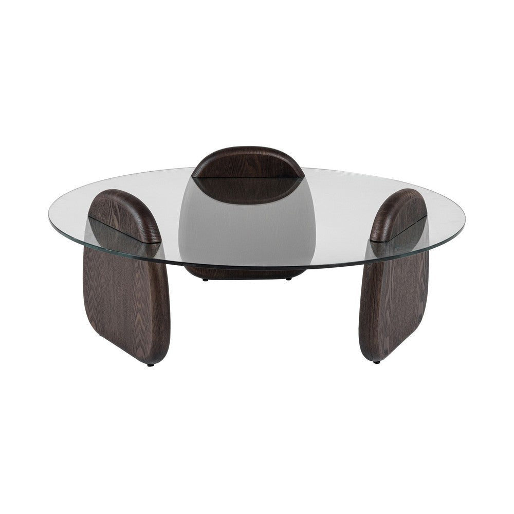 Cid 43’’ Round Coffee Table | Dark Walnut Brown Wood | Glass Top BM338260