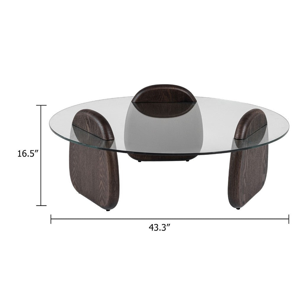 Cid 43’’ Round Coffee Table | Dark Walnut Brown Wood | Glass Top BM338260