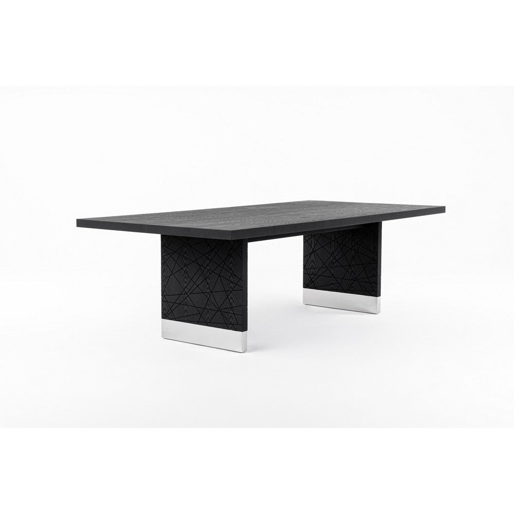 Cid Enna Dining Table | 95" Black Ash Veneer Top | Stainless Steel