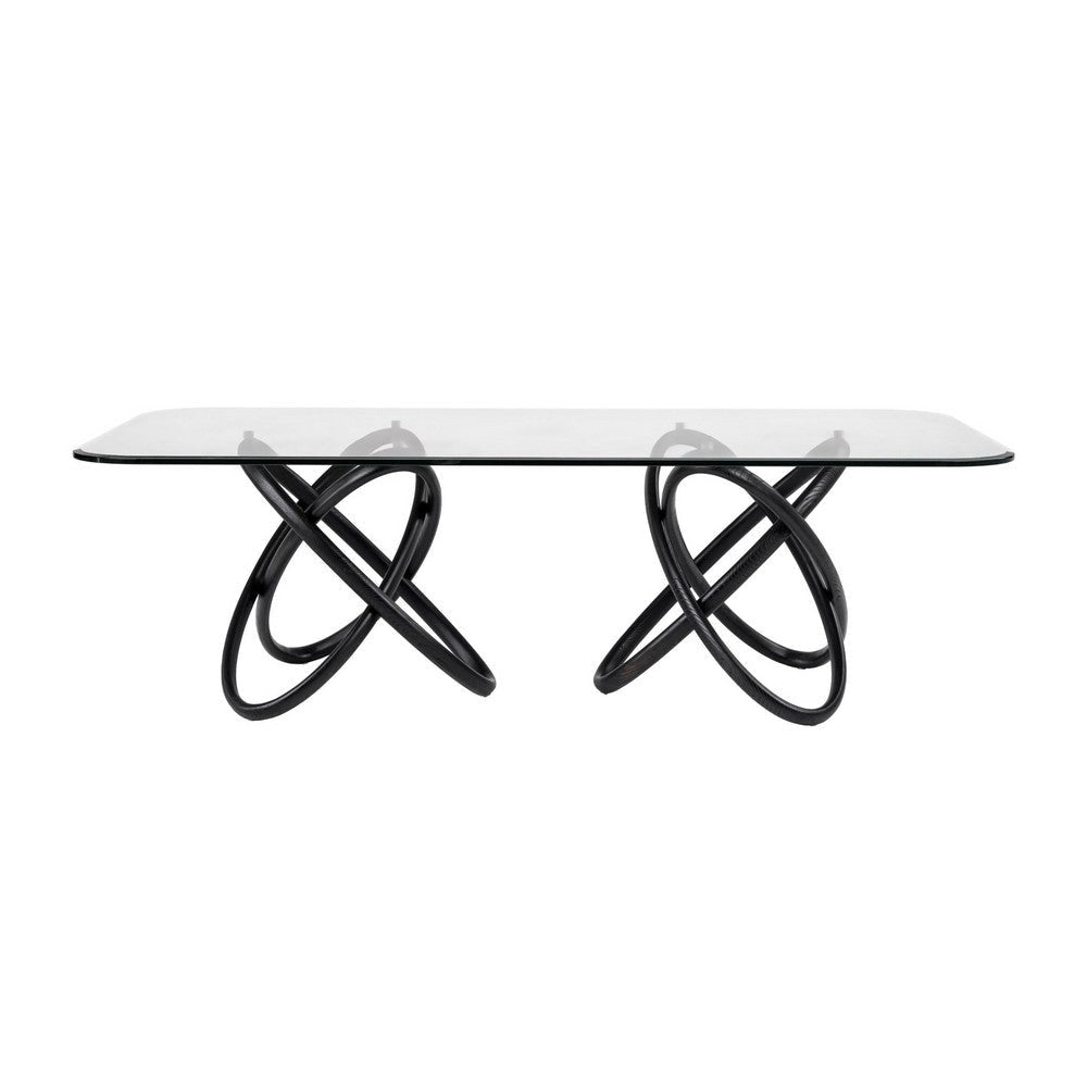 Cid Ason Dining Table | Black | Rectangular 94’’ Tempered Glass Top BM338262