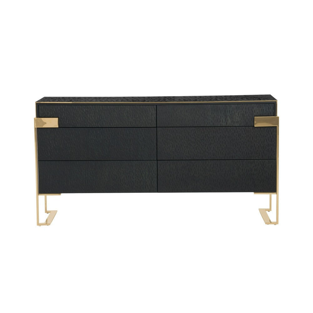 Cid Ruth 60’’ Wide Dresser | 6 Drawers | Wenge Brown Oak Veneer | Gold Steel BM338263