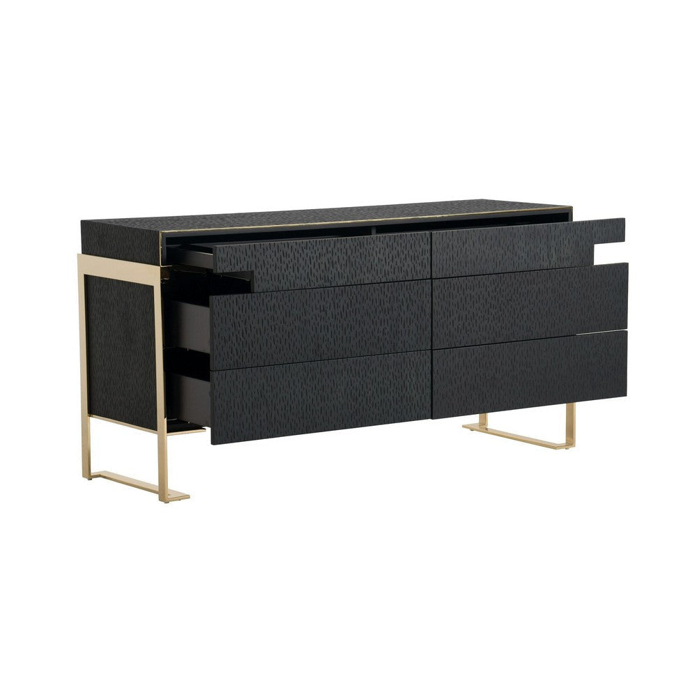 Cid Ruth 60’’ Wide Dresser | 6 Drawers | Wenge Brown Oak Veneer | Gold Steel BM338263