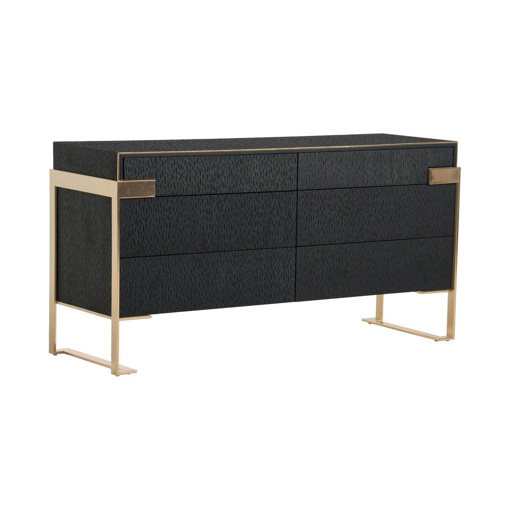 Cid Ruth 60" Wide Dresser | 6 Drawers | Wenge Brown Oak Veneer | Gold Steel