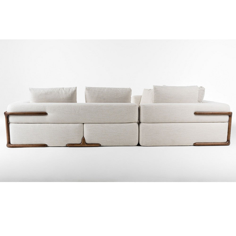 Reno Neo Sectional Sofa | 4 Pillows | Off-White Fabric | Brown | 132’’ BM338264
