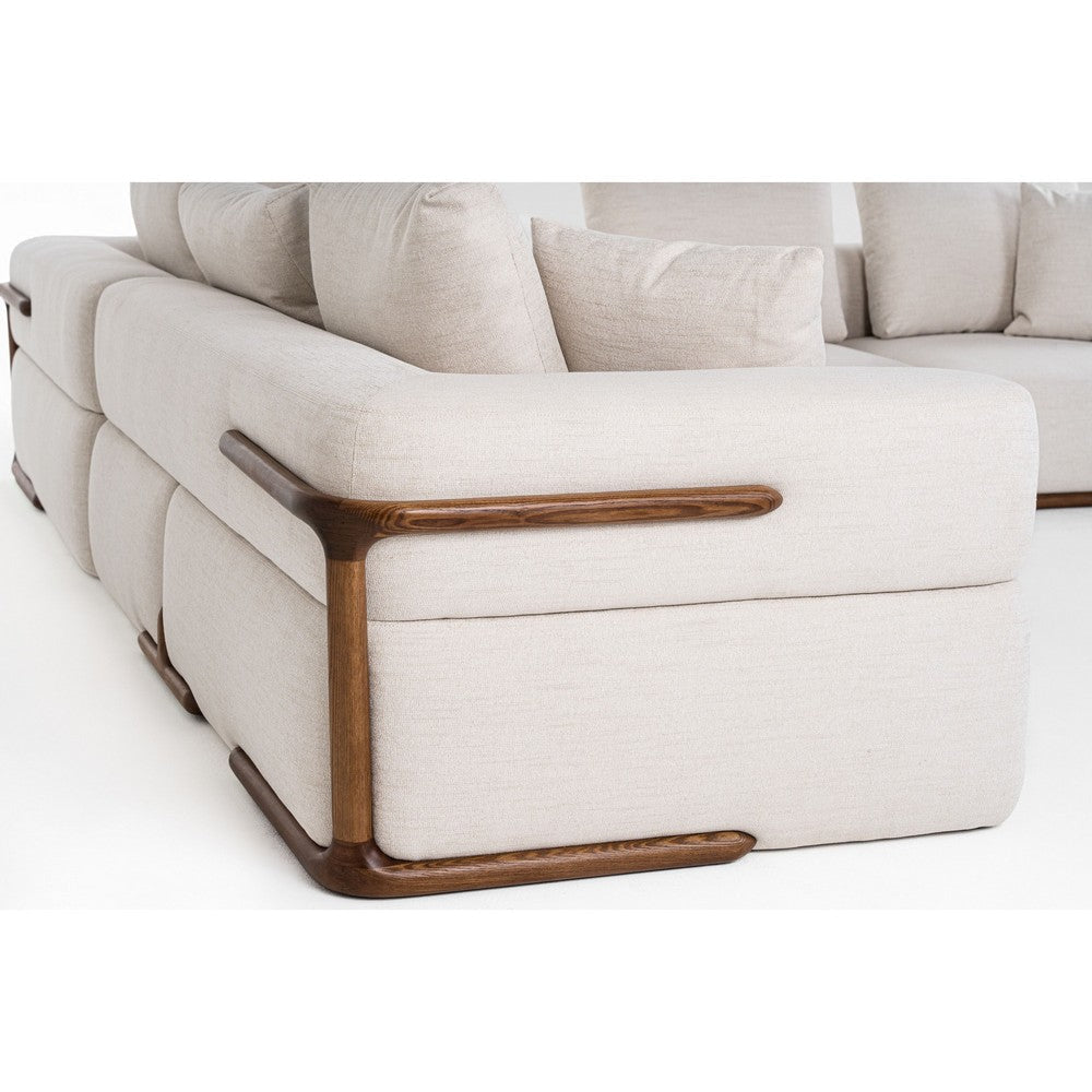 Reno Neo Sectional Sofa | 4 Pillows | Off-White Fabric | Brown | 132’’ BM338264