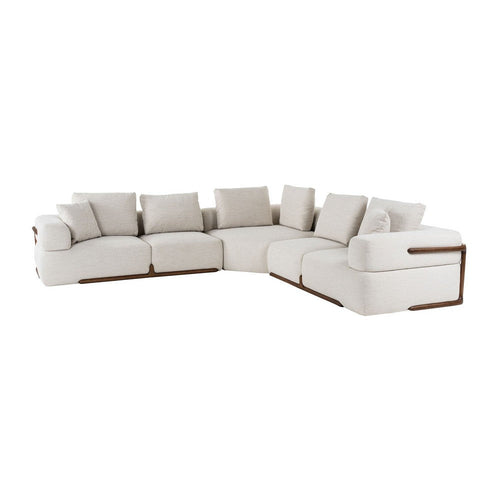 Reno Neo Sectional Sofa | 4 Pillows | Off-White Fabric | Brown | 132"