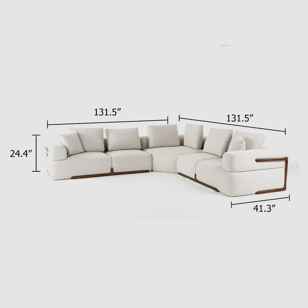 Reno Neo Sectional Sofa | 4 Pillows | Off-White Fabric | Brown | 132’’ BM338264
