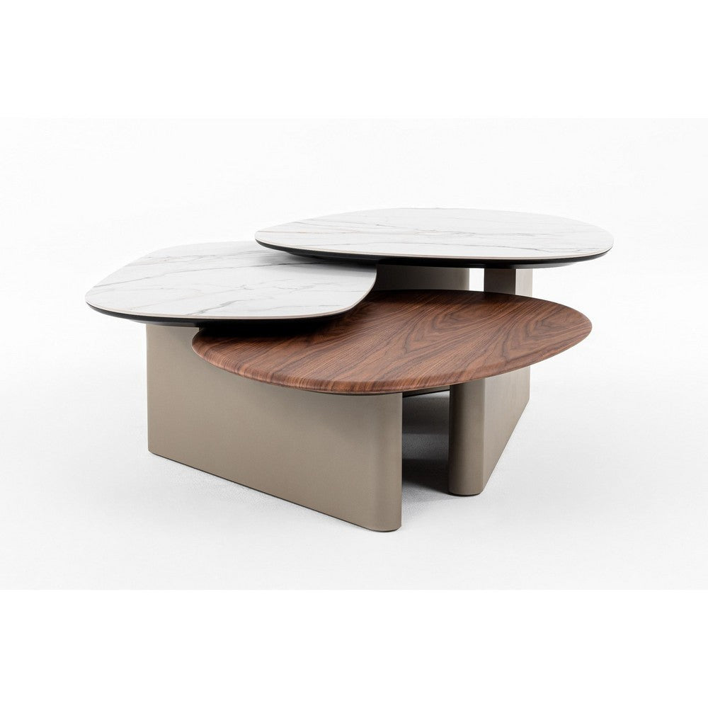 Cid Rob Coffee Table | Walnut Brown Wood | Gray Ceramic | 63’’ BM338265