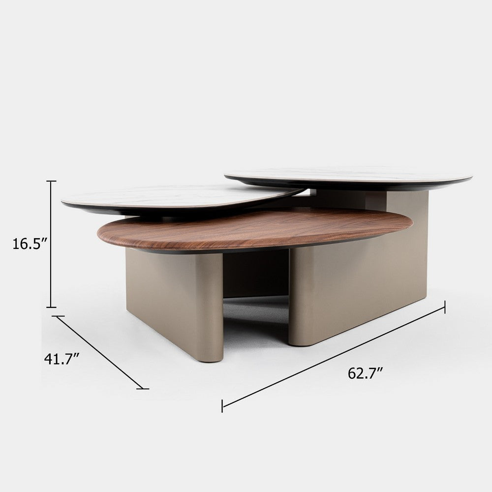 Cid Rob Coffee Table | Walnut Brown Wood | Gray Ceramic | 63’’ BM338265