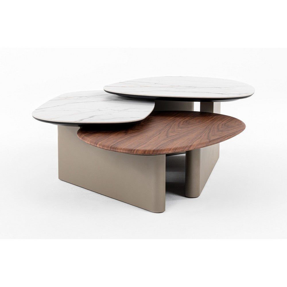 Cid Rob Coffee Table | Walnut Brown Wood | Gray Ceramic | 63"