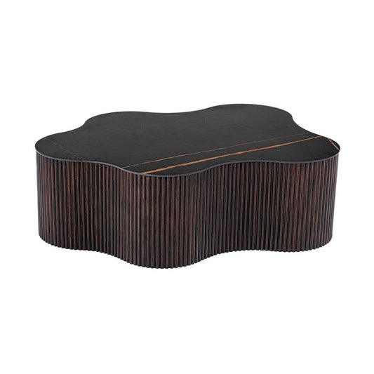 Cid Rick Coffee Table | Contemporary Abstract 43" Black Ceramic | Brown Wood