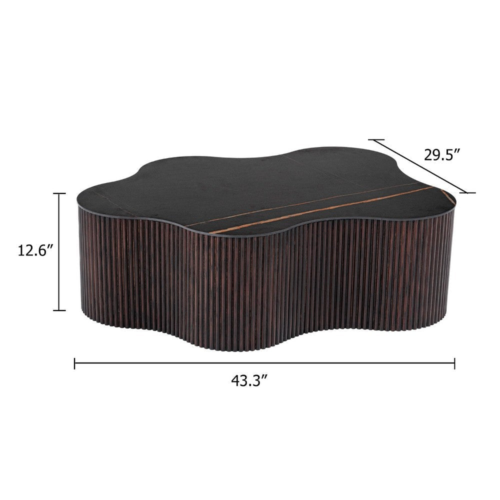 Cid Rick Coffee Table | Contemporary Abstract 43’’ Black Ceramic | Brown Wood BM338266