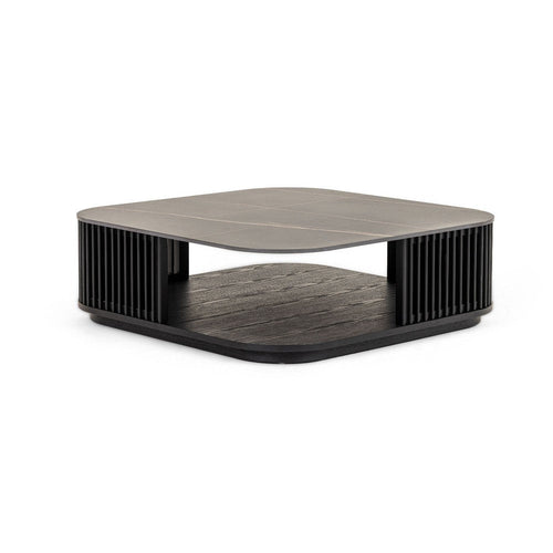 Cid Cia Coffee Table | 39" Black Ceramic | Solid Wood Frame