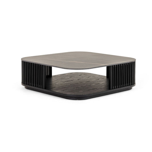 Cid Cia Coffee Table | 39" Black Ceramic | Solid Wood Frame