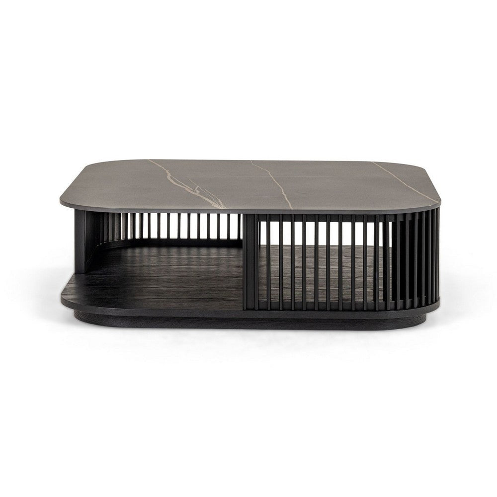 Cid Cia Coffee Table | 39’’ Black Ceramic | Solid Wood Frame BM338267
