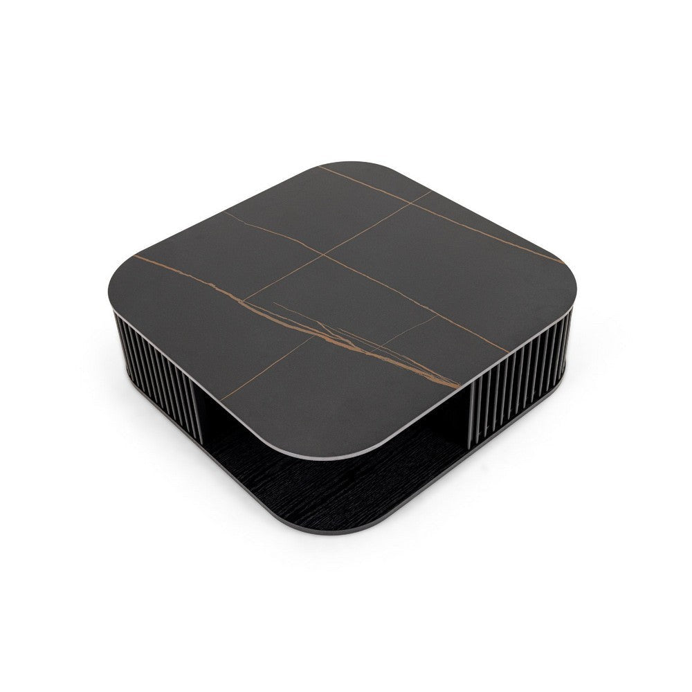 Cid Cia Coffee Table | 39’’ Black Ceramic | Solid Wood Frame BM338267