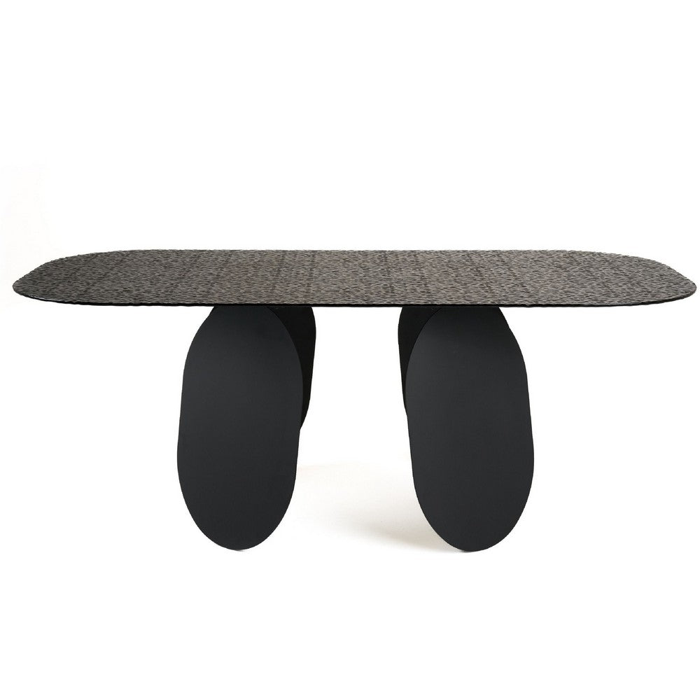 Cid Max Dining Table | Black Hammered Glass | Iron Frame | 79"