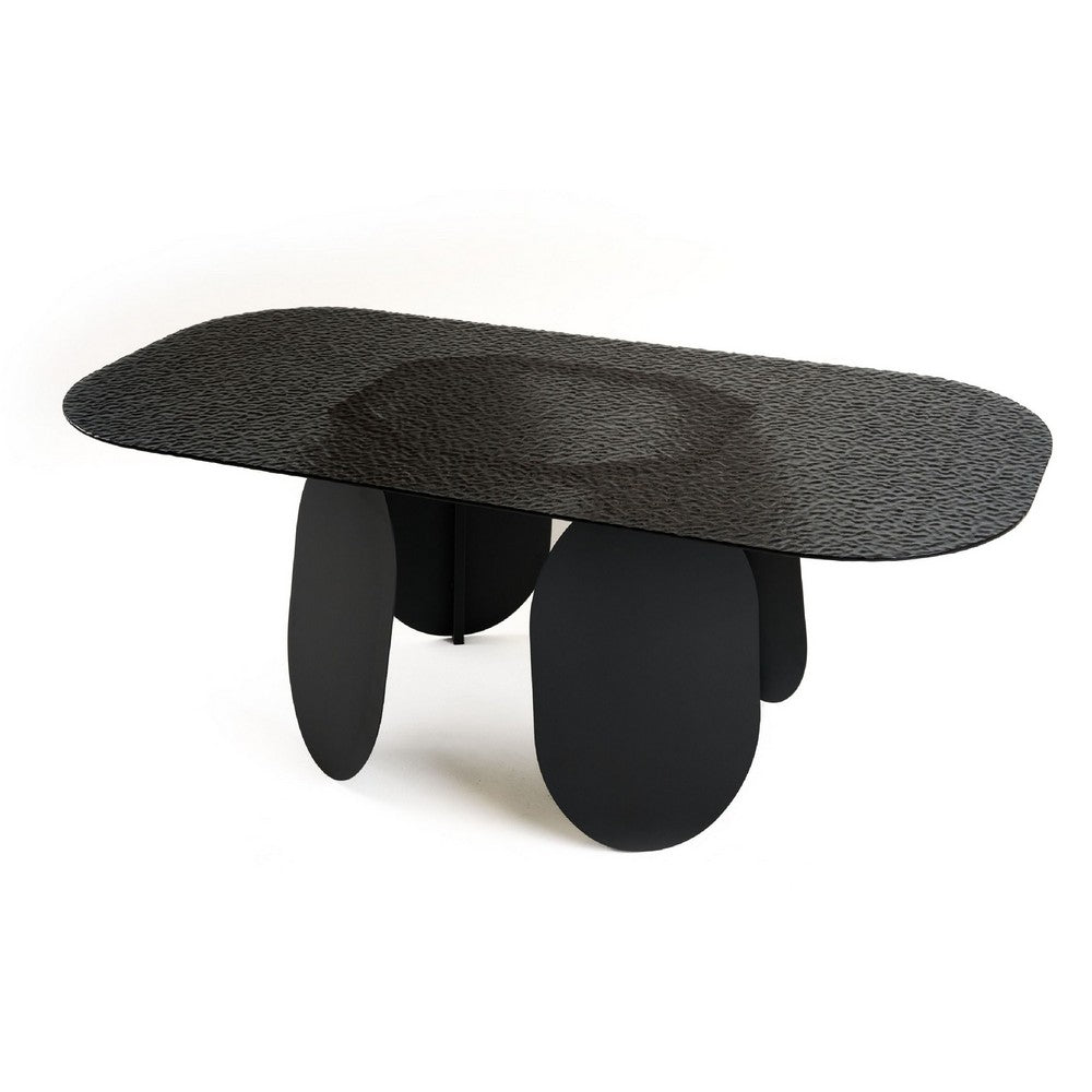 Cid Max Dining Table | Black Hammered Glass | Iron Frame | 79"